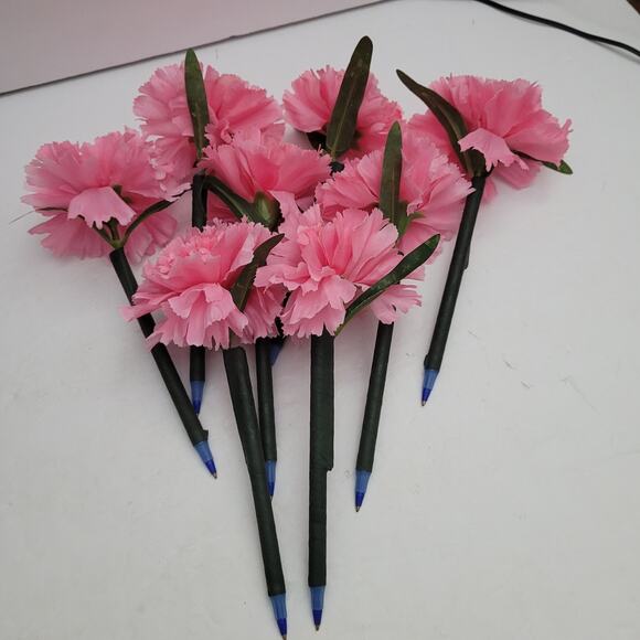 Pink Carnation Pen Flowers in Mason Jar with Ribbon - Picture 2 of 6